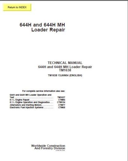 John Deere 644H and 644H MH Loader Repair Technical Manual