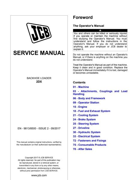 JCB 2DX Backhoe Loader Service Manual