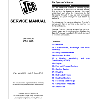 JCB 210X , 220X Excavator Service Manual