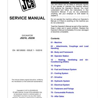 JCB JS210, JS230 Excavator Service Manual