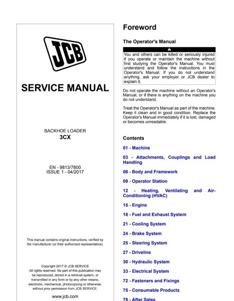 JCB 3CX Backhoe Loader Service Manual