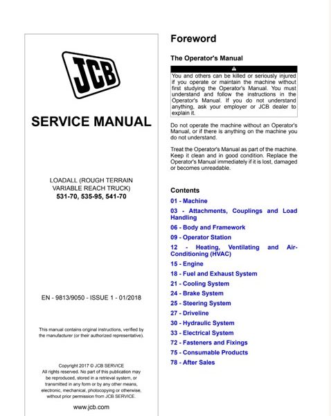 JCB 531-70, 535-95, 541-70 LOADALL Service Manual PDF