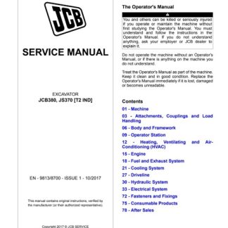 JCB JCB380, JS370 [T2 IND] EXCAVATOR Service Manual