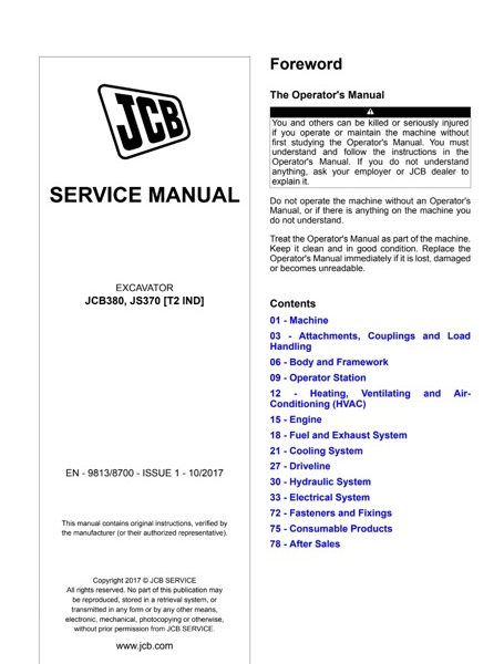 JCB JCB380, JS370 [T2 IND] EXCAVATOR Service Manual