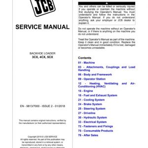 JCB 3CX, 4CX, 5CX Backhoe Loader Service Manual