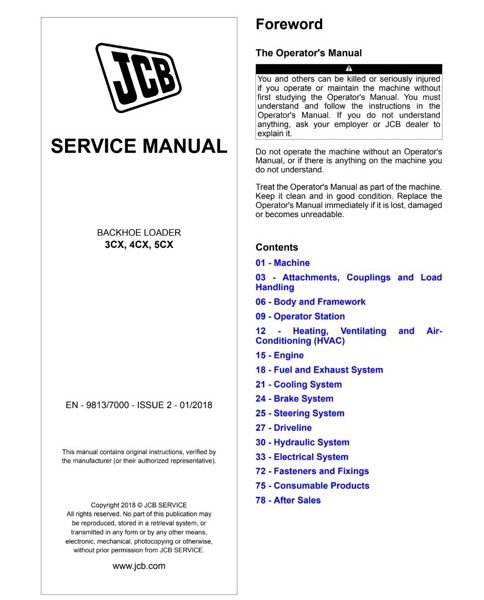 JCB 3CX, 4CX, 5CX Backhoe Loader Service Manual