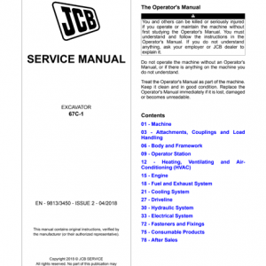 JCB 67C-1 Mini Excavator Service Manual