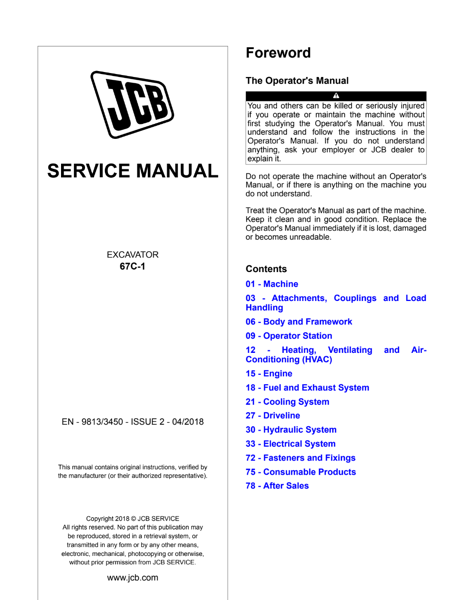 JCB 67C-1 Mini Excavator Service Manual