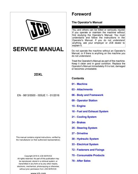 JCB 2DXL Super Loader Service Manual