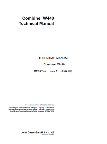 John Deere Combine W440 Technical Manual