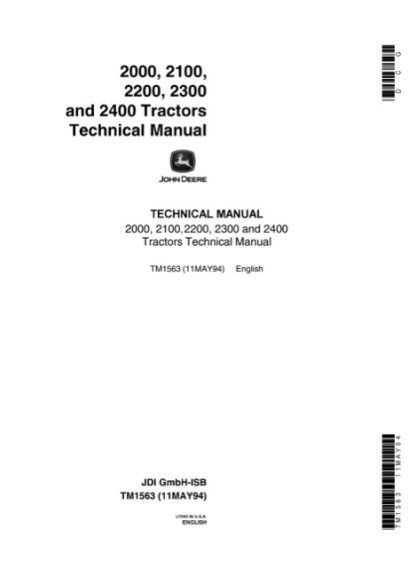 John Deere 2000, 2100, 2200, 2300, 2400 Tractors Technical Manual